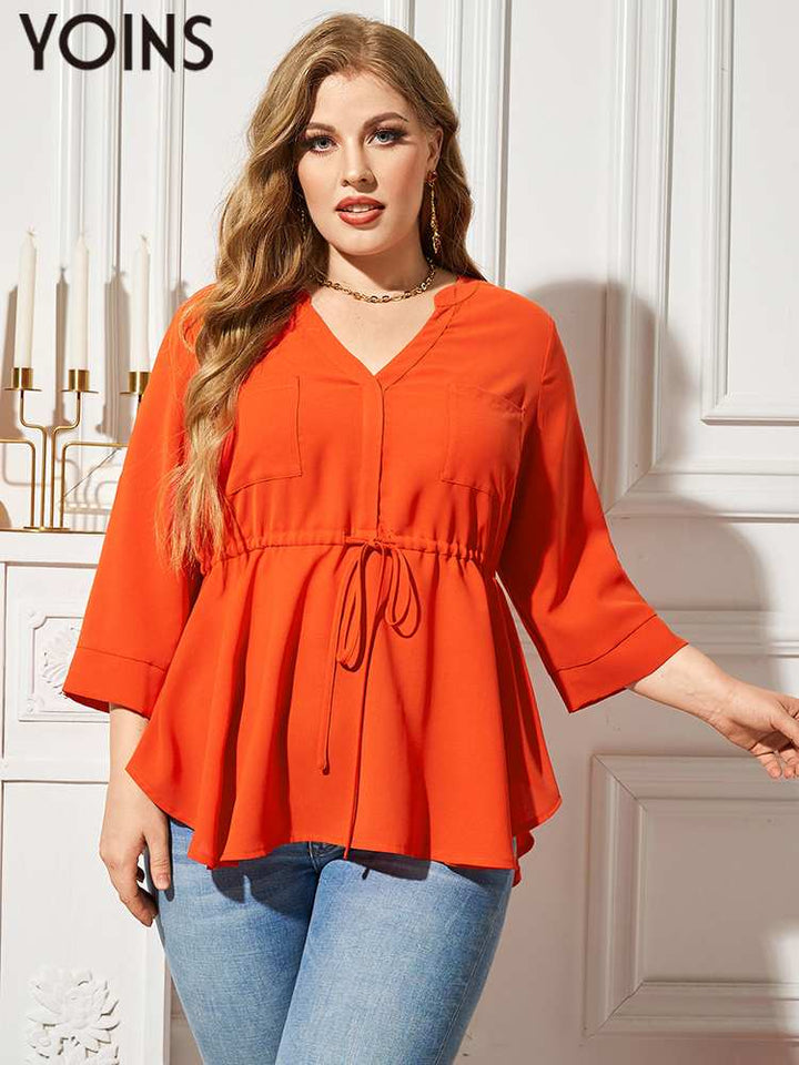 Women's Drawstring V-neck Fashion Irregular Tops BENNYS 