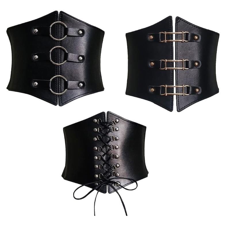 Women's Elastic Nylon Corset Belts Black PU Leather Belt BENNYS 