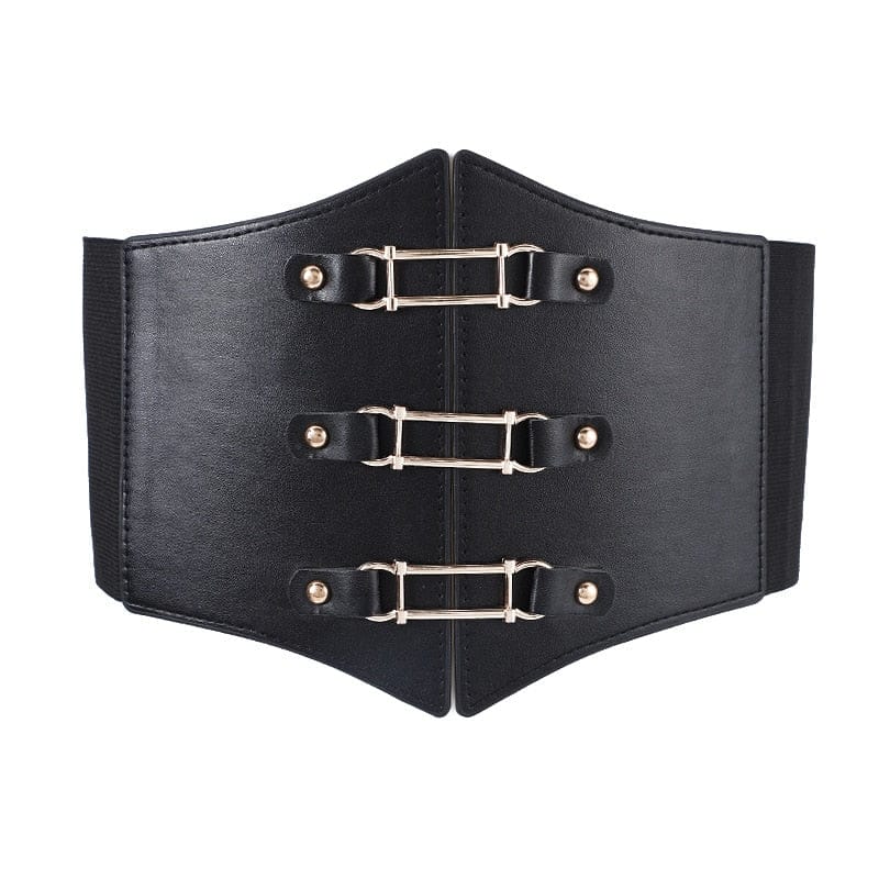 Women's Elastic Nylon Corset Belts Black PU Leather Belt BENNYS 