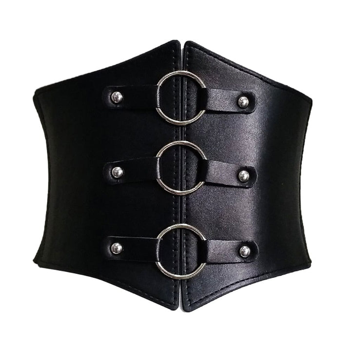 Women's Elastic Nylon Corset Belts Black PU Leather Belt BENNYS 