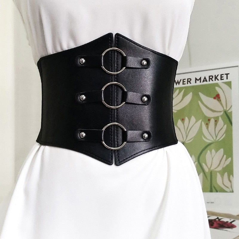 Women's Elastic Nylon Corset Belts Black PU Leather Belt BENNYS 