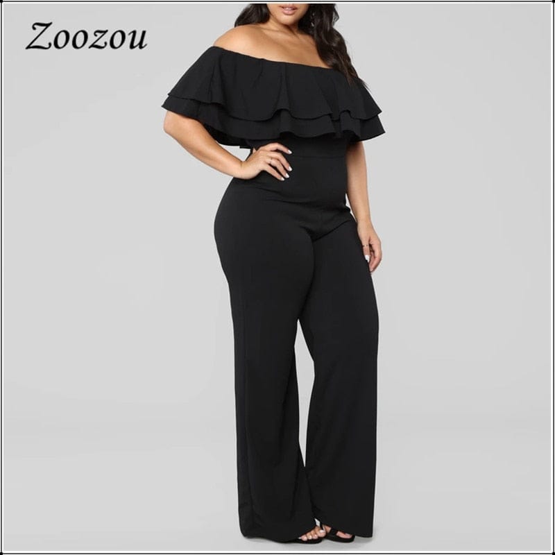 Women's Elegant Double Ruffle Off The Shoulder Jumpsuits Plus Size BENNYS 