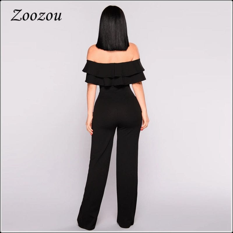 Women's Elegant Double Ruffle Off The Shoulder Jumpsuits Plus Size BENNYS 