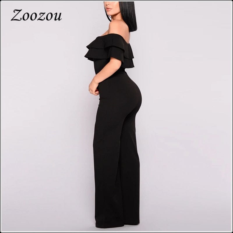 Women's Elegant Double Ruffle Off The Shoulder Jumpsuits Plus Size BENNYS 