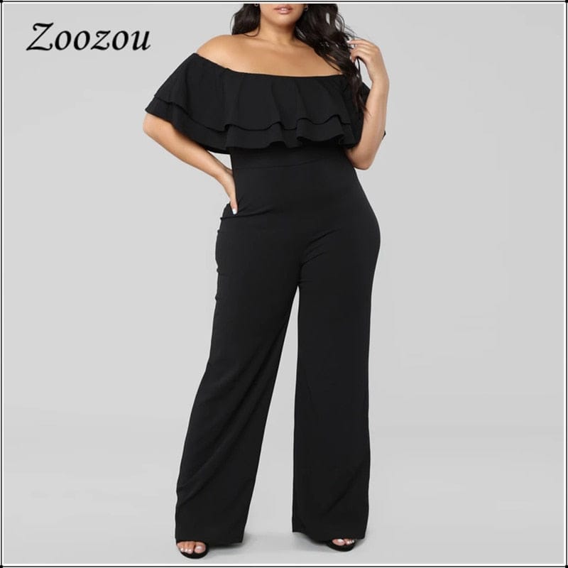 Women's Elegant Double Ruffle Off The Shoulder Jumpsuits Plus Size BENNYS 