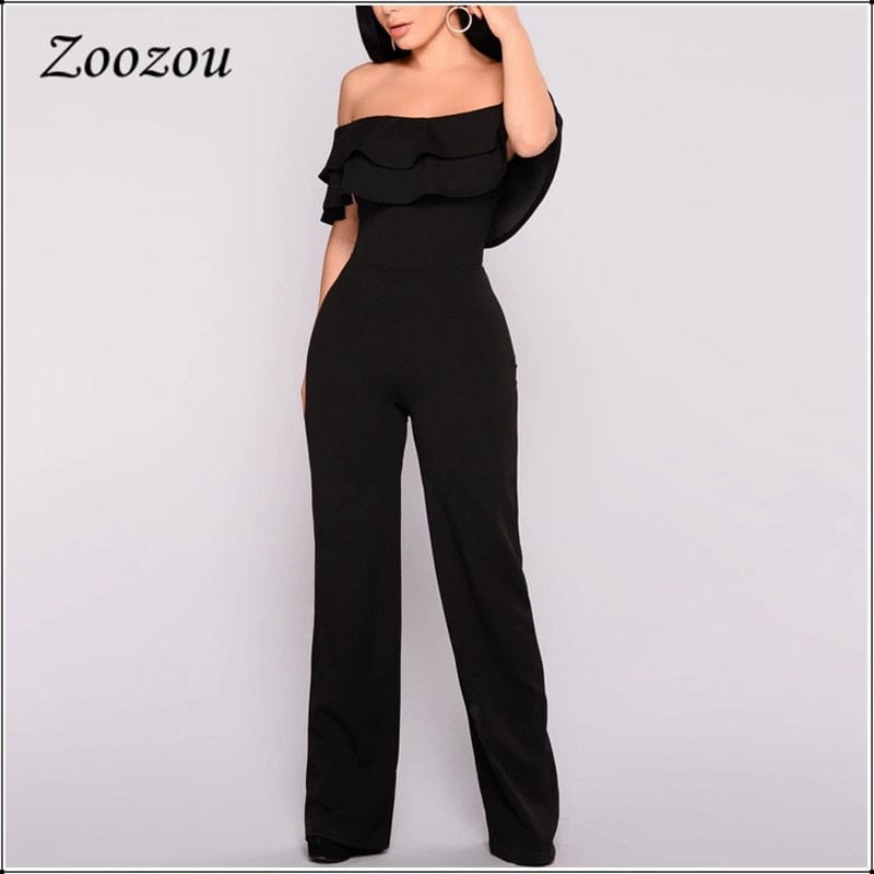 Women's Elegant Double Ruffle Off The Shoulder Jumpsuits Plus Size BENNYS 