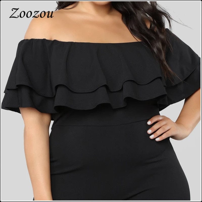 Women's Elegant Double Ruffle Off The Shoulder Jumpsuits Plus Size BENNYS 