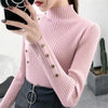 Women's Fall Knitted Sweater Solid Knitted Female Cotton Soft Elastic Color Pullovers Button Full Sleeve Turtleneck BENNYS 