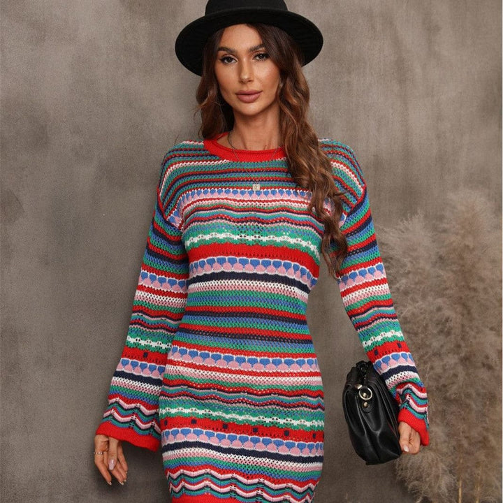 Women's Fashion Cutout Patchwork Knit Dress BENNYS 