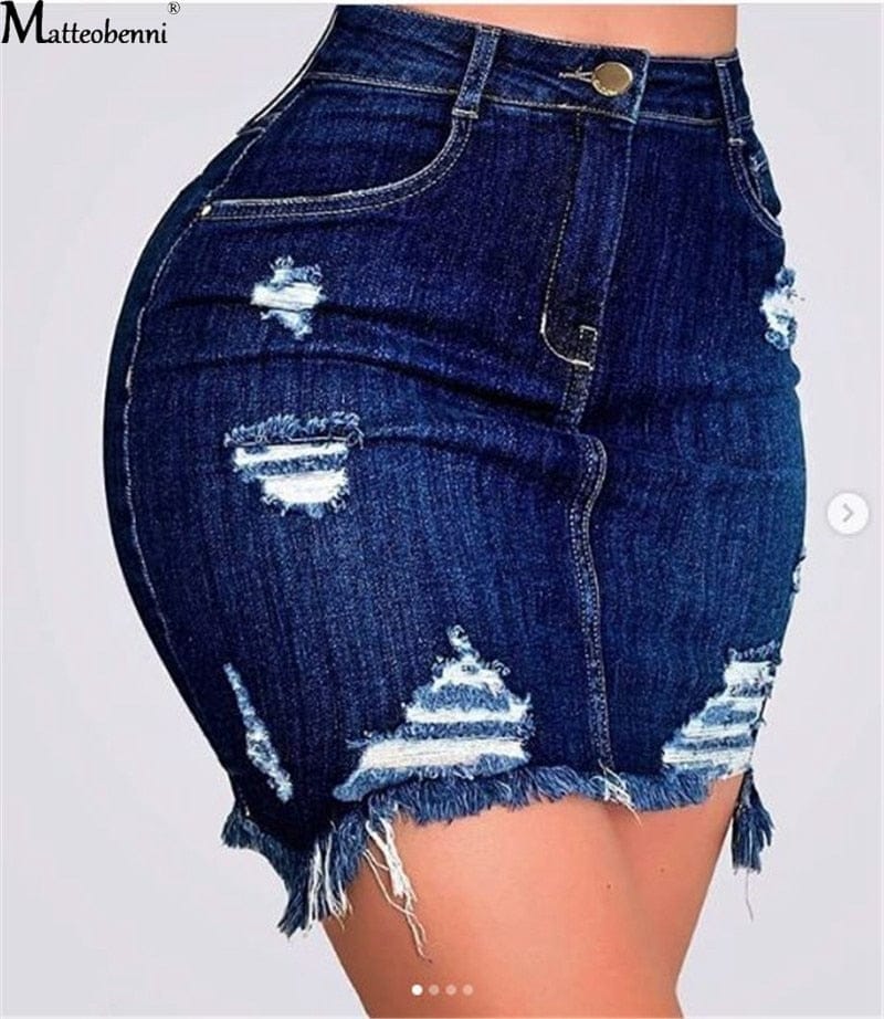 Women's Fashion Denim Skirt Ripped Hip Denim Pencil Skirts BENNYS 