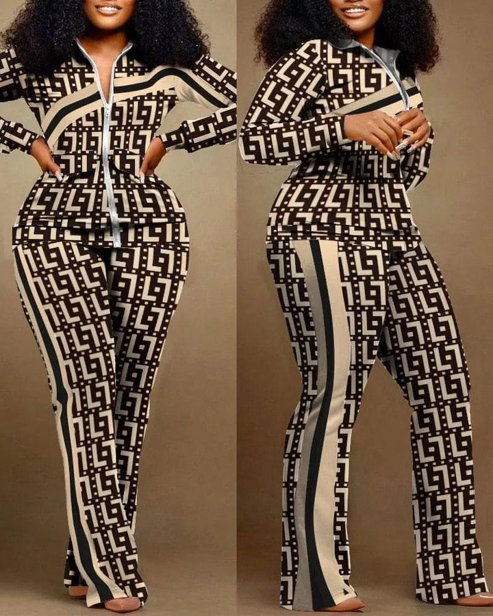 Women's Fashion Print Two Piece Set Women Casual Sports Style BENNYS 