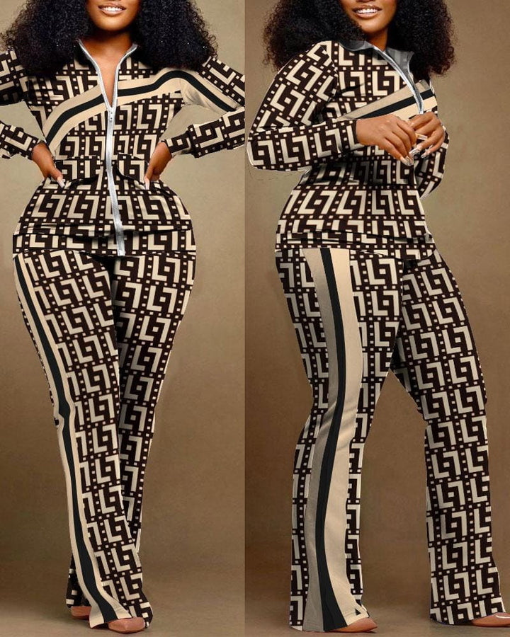 Women's Fashion Print Two Piece Set Women Casual Sports Style BENNYS 