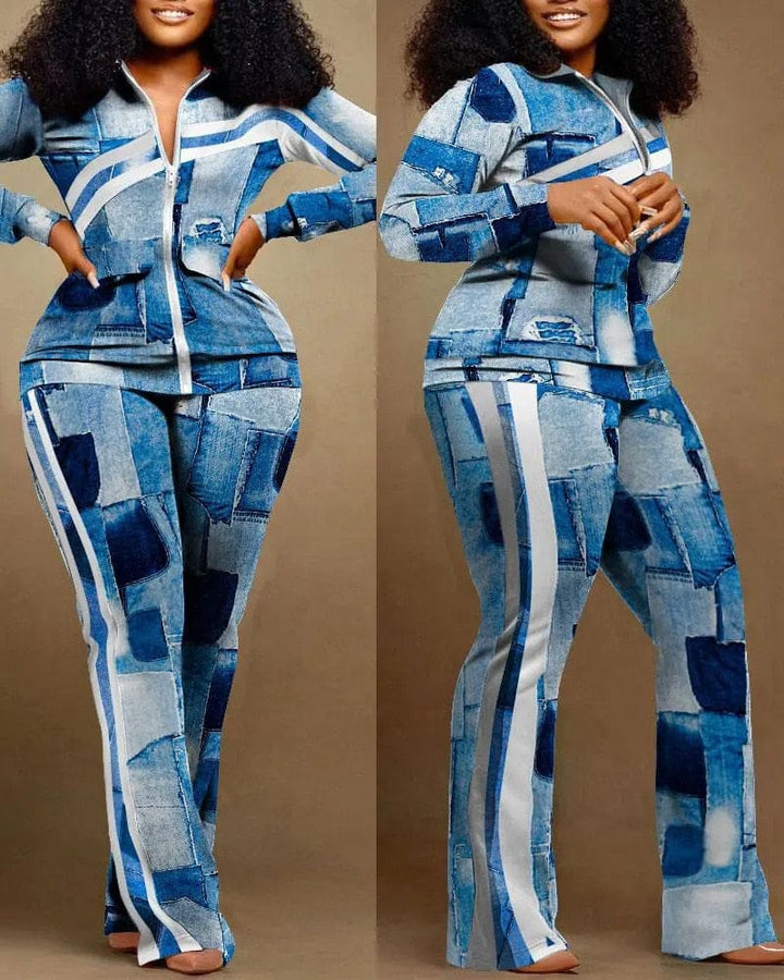 Women's Fashion Print Two Piece Set Women Casual Sports Style BENNYS 