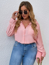 Women's Fashion Solid Pink Long Sleeve Casual Tops BENNYS 