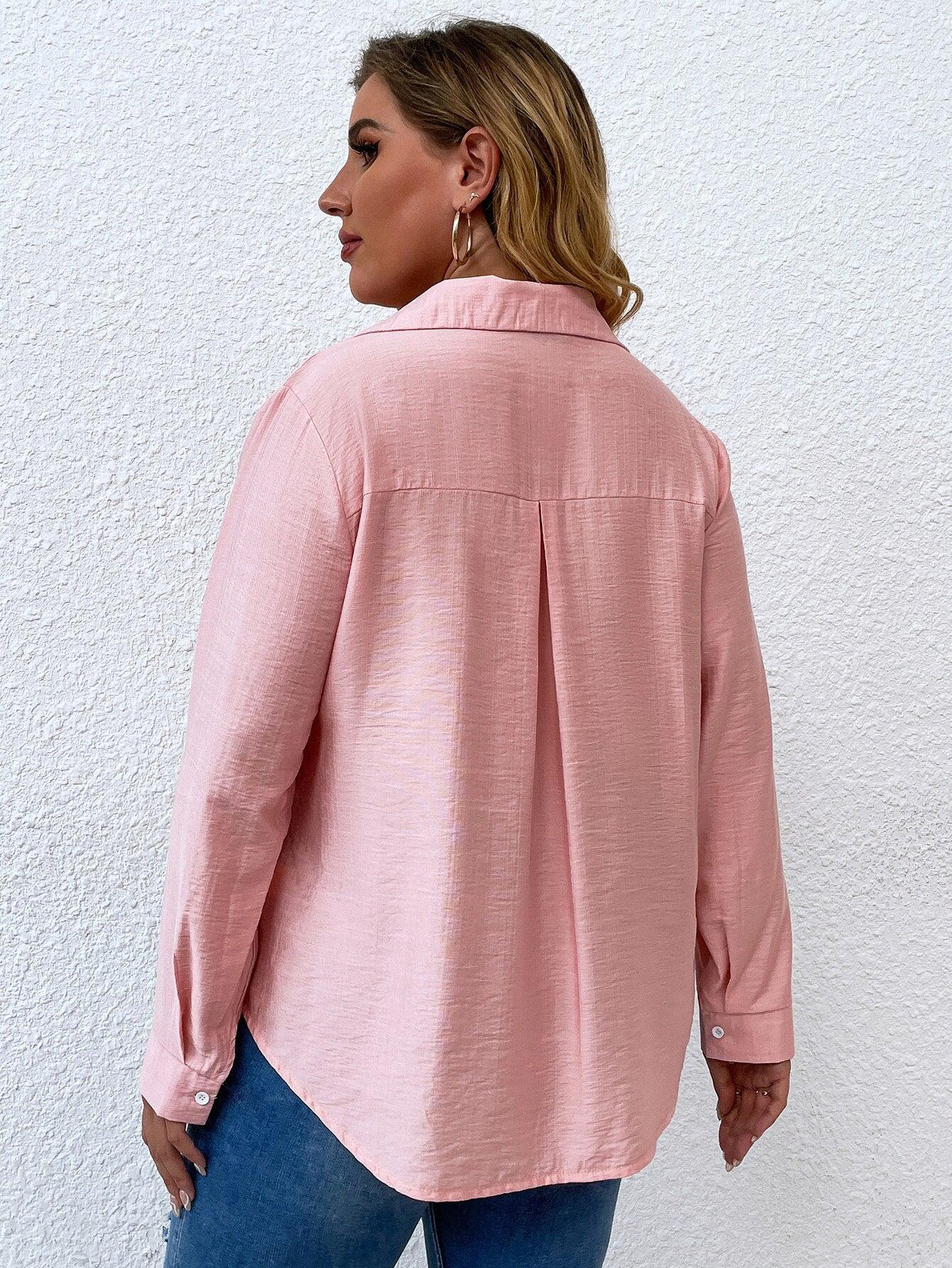 Women's Fashion Solid Pink Long Sleeve Casual Tops BENNYS 