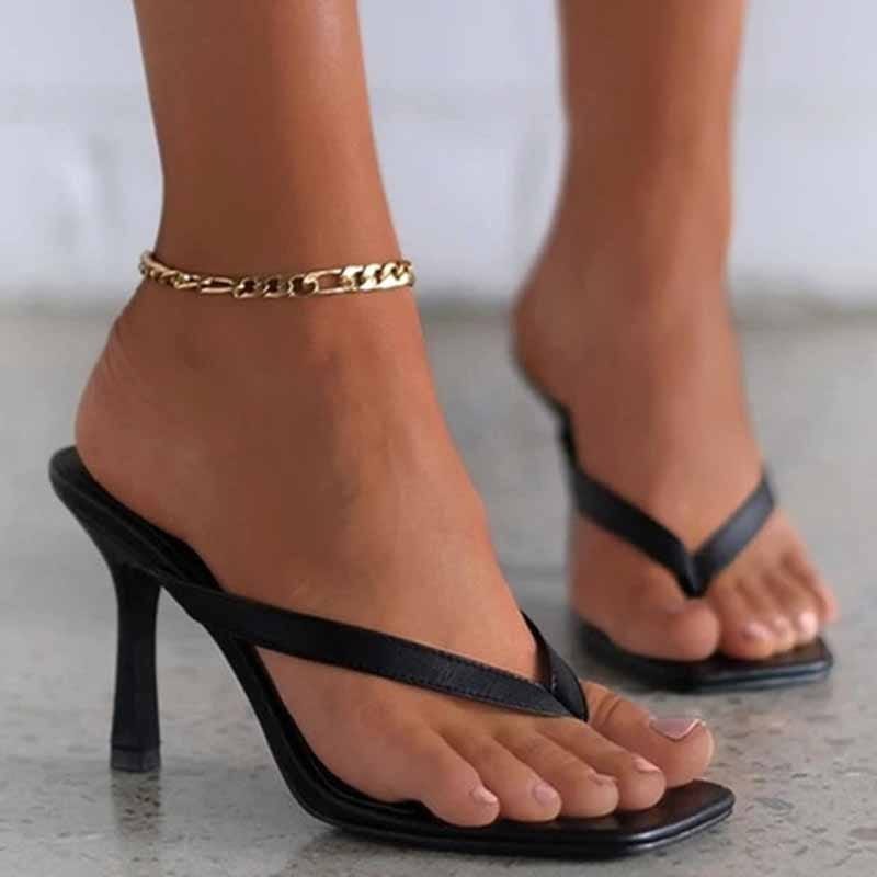 Women's Flip Flops Black High Heels BENNYS 