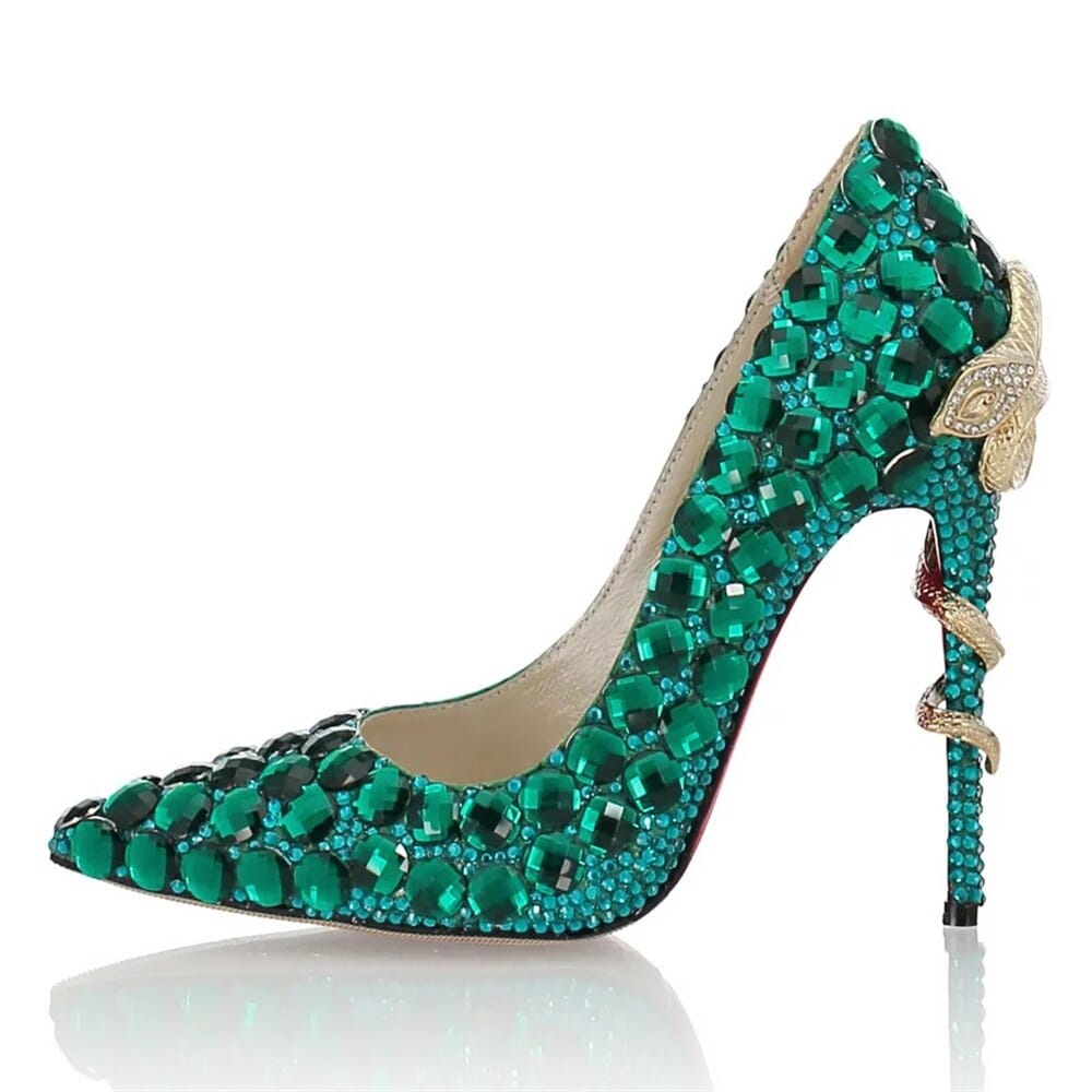 Women's  High Heel Pumps Snake Heels Crystal Bling  Shoes BENNYS 