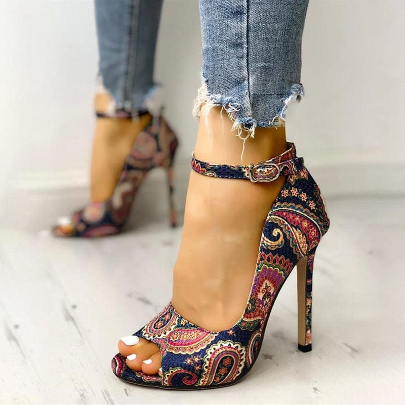 Women's High Heels Printed  Pumps Peep Toe Sandals BENNYS 