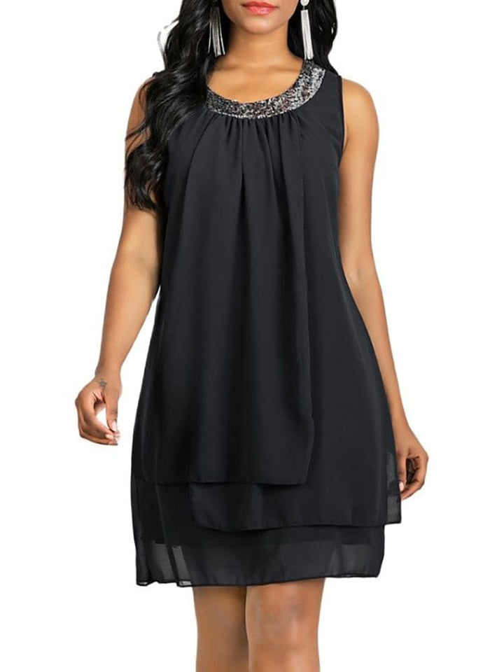 Women's Knee Length Dress Sleeveless Solid Color Layered Spring BENNYS 