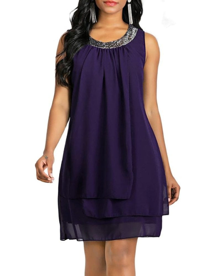 Women's Knee Length Dress Sleeveless Solid Color Layered Spring BENNYS 