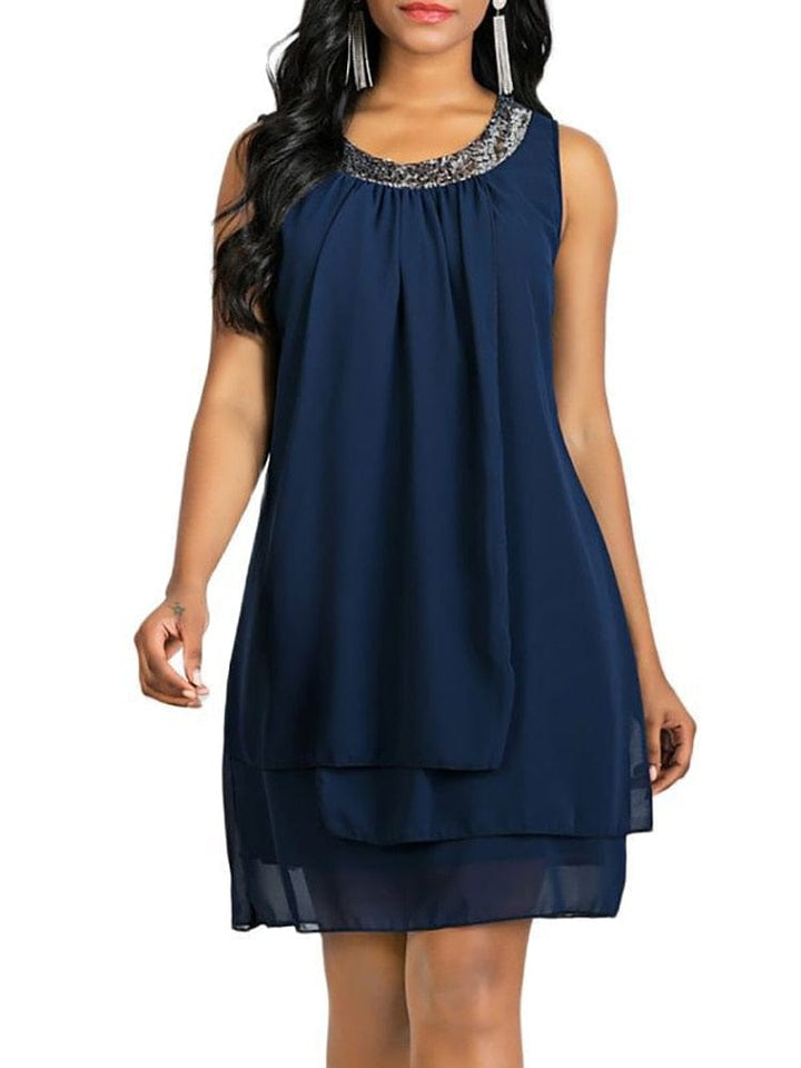 Women's Knee Length Dress Sleeveless Solid Color Layered Spring BENNYS 