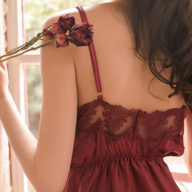 V-Neck Exotic Sexy Women's Lace Sleepwear Red Lingerie Night Dress – Bennys  Beauty World