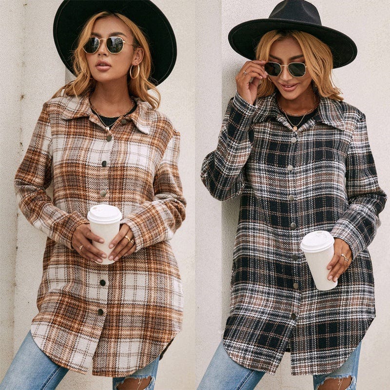 Women's Loose Casual Plush Plaid Shirt Jacket BENNYS 