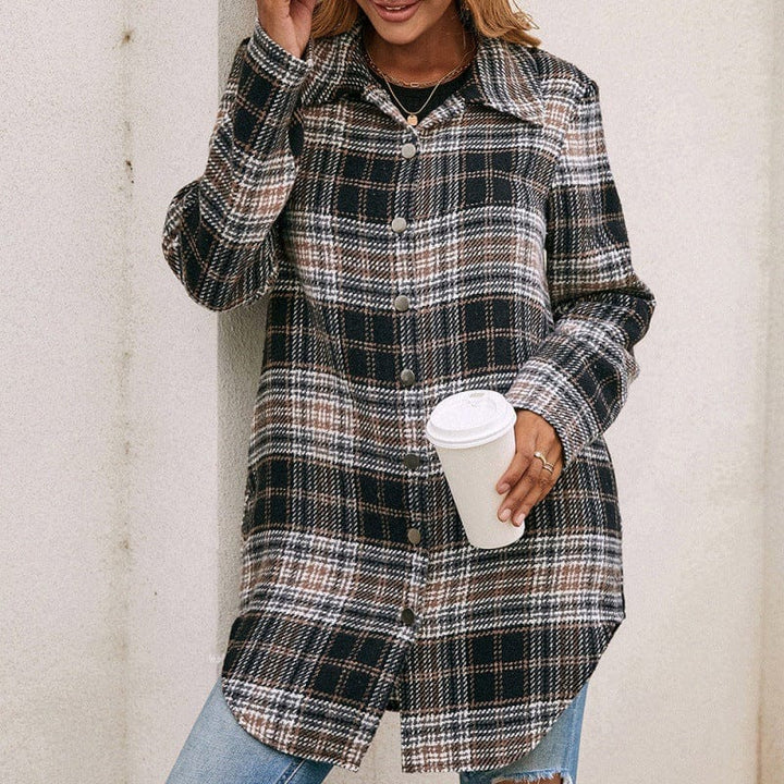 Women's Loose Casual Plush Plaid Shirt Jacket BENNYS 