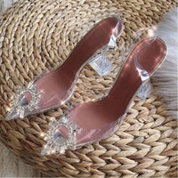 Women's  Luxury Elegant Pointed Toe Rhinestones High Heels Transparent Shoes BENNYS 