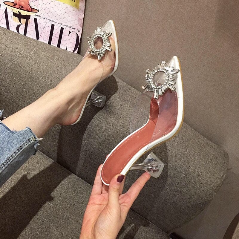 Pointed toe transparent heels sale