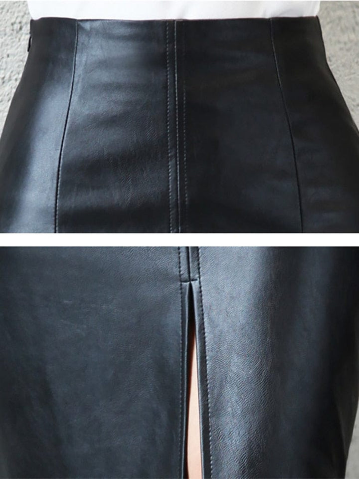 Women's Midi Sexy High Waist Leather Split Skirt BENNYS 