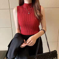 Women's Plain Knitted Tank Tops Female Solid Sleeveless O-Neck T-shirt BENNYS 