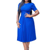 Women's Pleated O Neck Short Sleeves Summer Slim Midi Dress BENNYS 