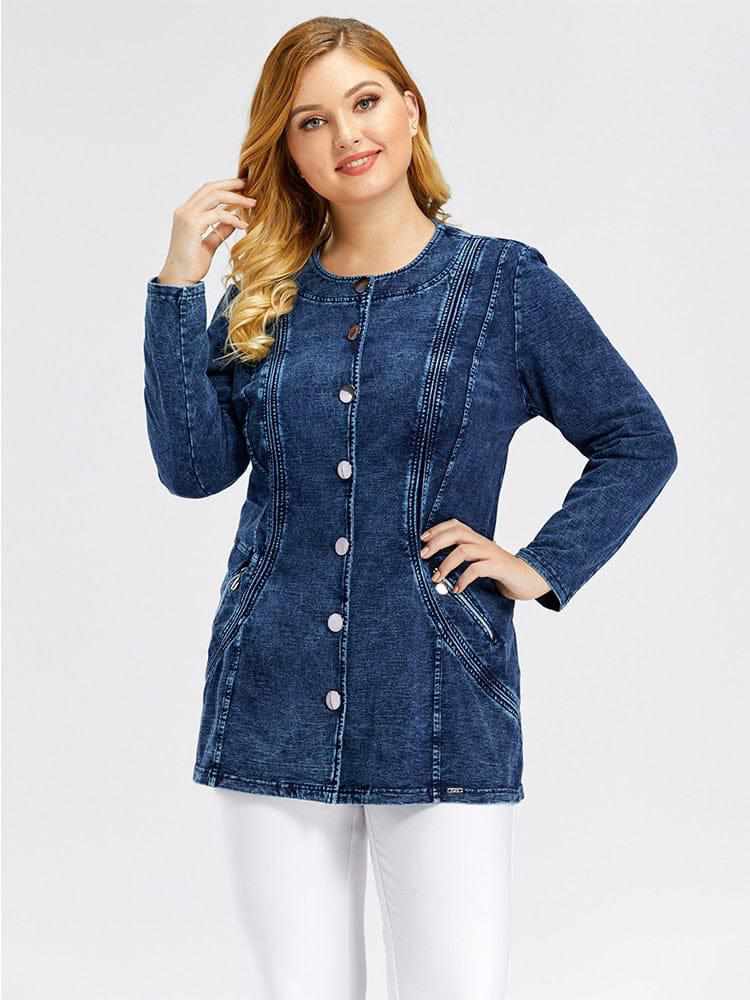 Women's Plus Size Casual Fashion/Business Stretch Knitted Denim Slim Fit Jacket BENNYS 