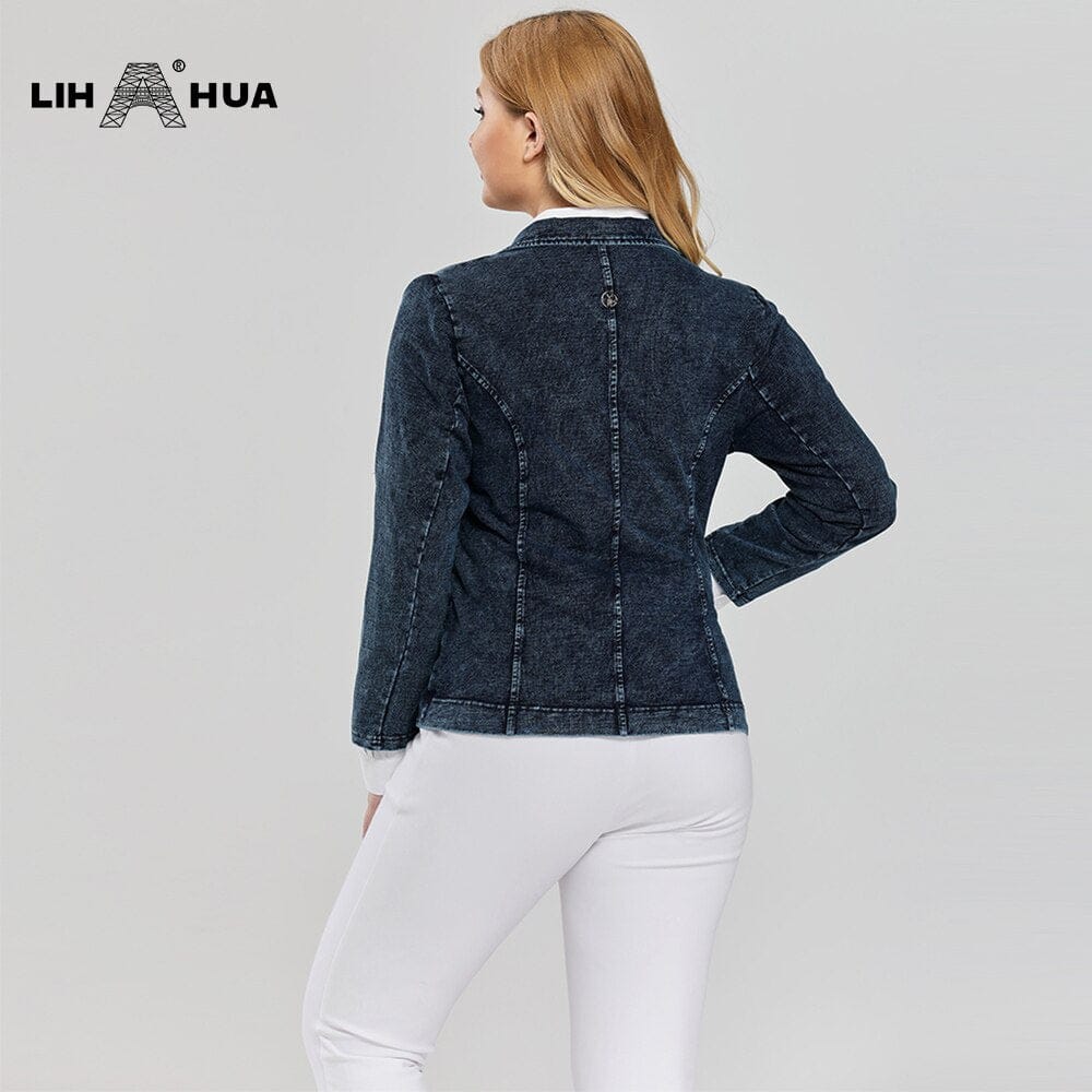 Women's Plus Size Casual Fashion/Business Stretch Knitted Denim Slim Fit Jacket BENNYS 