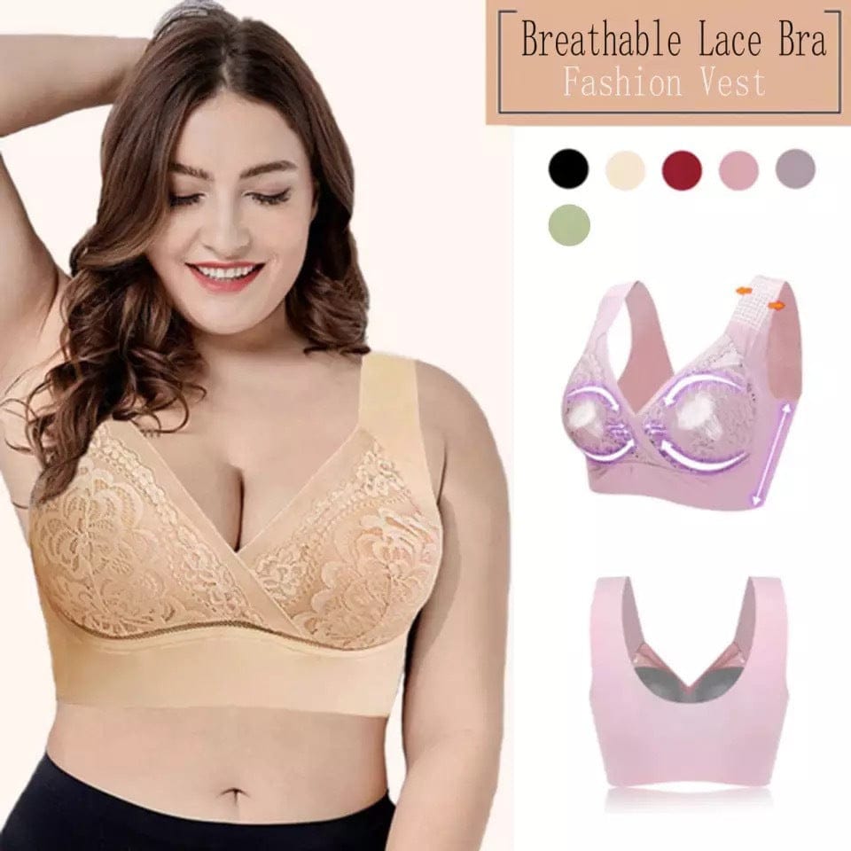 Women's Plus Size Gather Lace Bra Without Steel Ring Decompression Straps BENNYS 