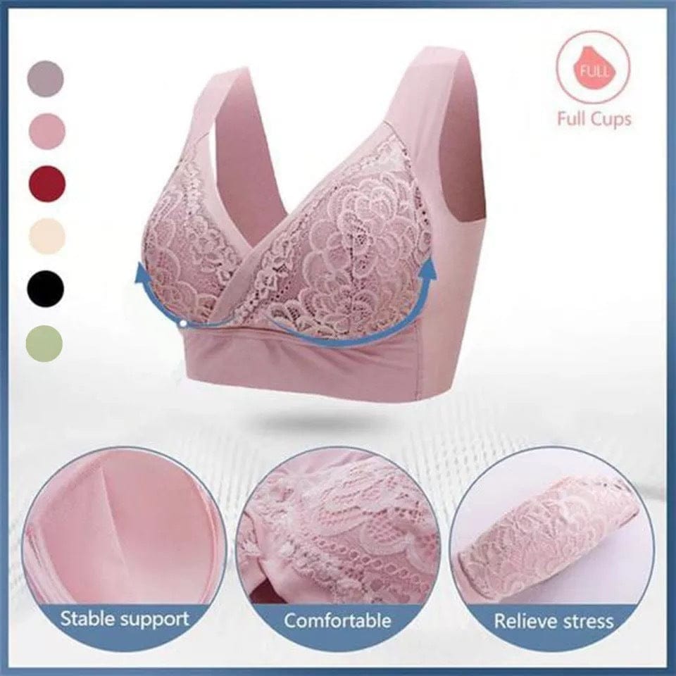 Women's Plus Size Gather Lace Bra Without Steel Ring Decompression Straps BENNYS 