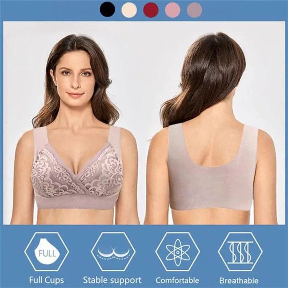 Women's Plus Size Gather Lace Bra Without Steel Ring Decompression Straps BENNYS 