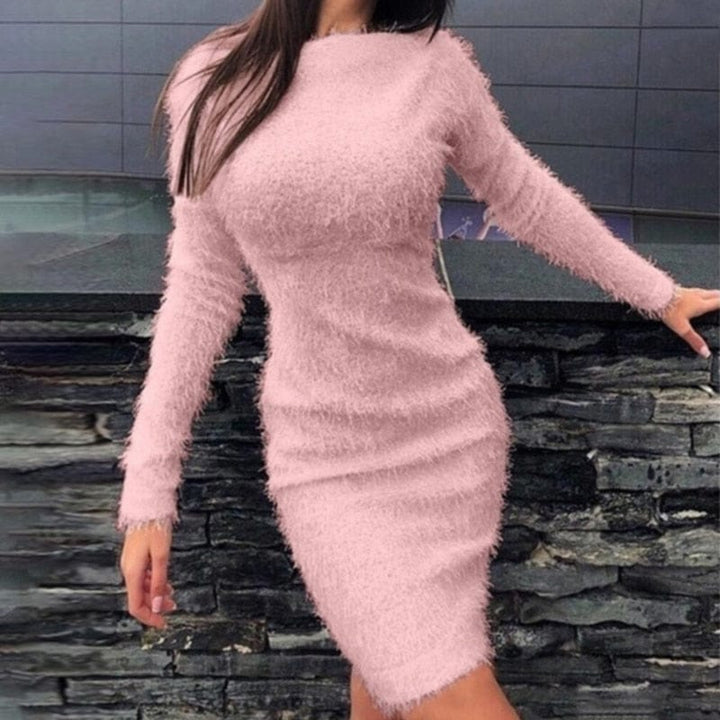 Women's Plush Dress Ladies Slim Long Sleeve Dress BENNYS 