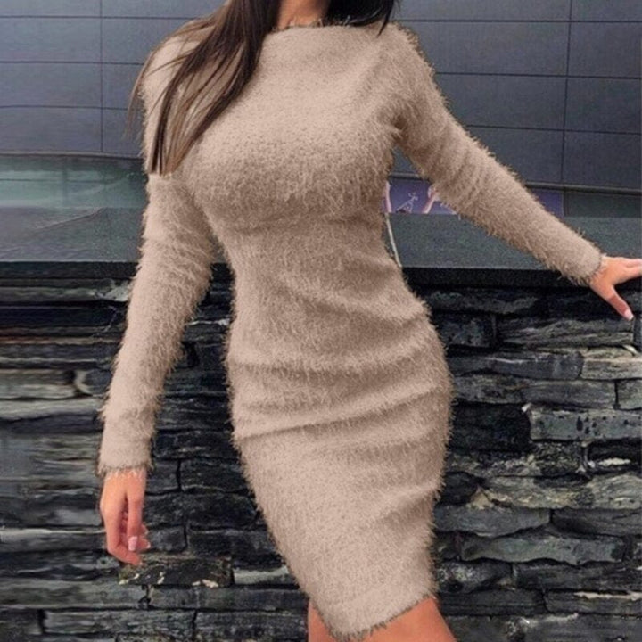 Women's Plush Dress Ladies Slim Long Sleeve Dress BENNYS 