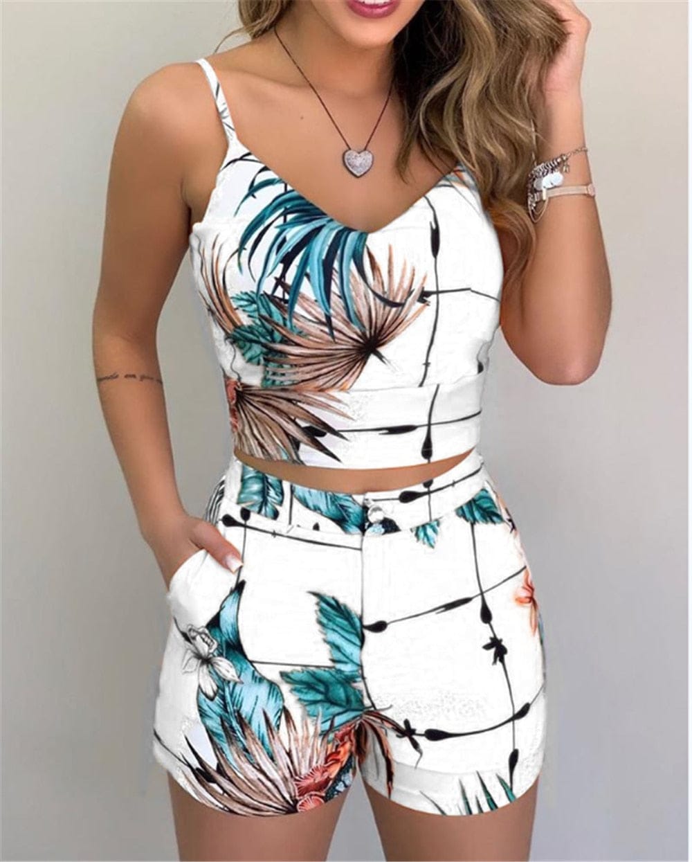 Women's Shorts 2 Pieces Sets Summer Office Lady Floral Female Outfits BENNYS 