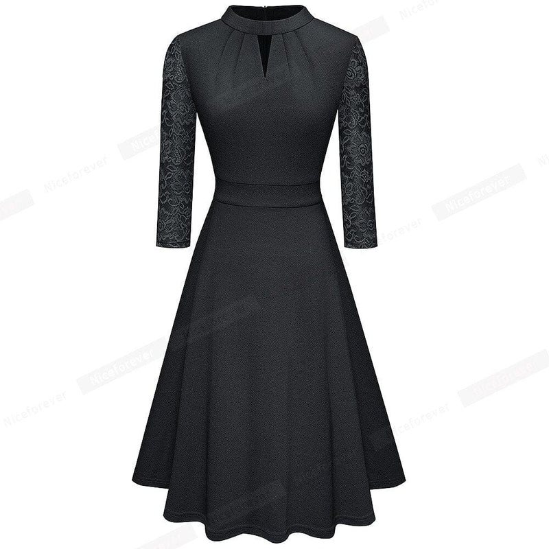 Women's Solid Color with Hollow Out Lace Patchwork Retro Dresses BENNYS 