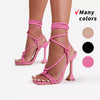 Women's Square Toe Pink Lace Up Sandals BENNYS 