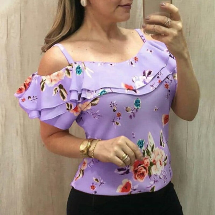 Women's Summer  Elegant Casual Floral Print Off shoulder Short Sleeve Blouse BENNYS 