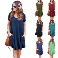 Women's Summer Fashion V Neck Short Sleeve Pocket T-Shirt Dress BENNYS 