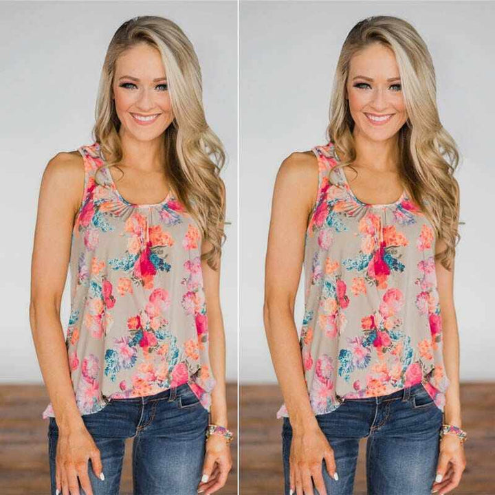 Women's Summer Floral Sleeveless Tanks Printed Loose Tunic Top Plus Size BENNYS 