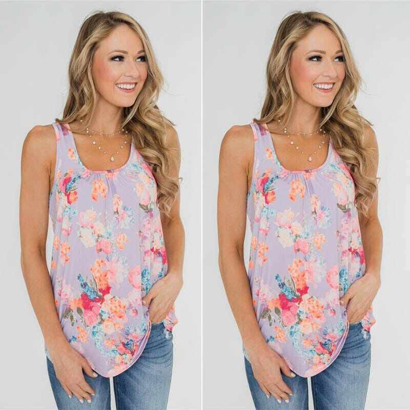 Women's Summer Floral Sleeveless Tanks Printed Loose Tunic Top Plus Size BENNYS 