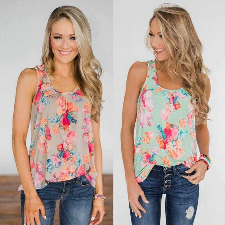 Women's Summer Floral Sleeveless Tanks Printed Loose Tunic Top Plus Size BENNYS 