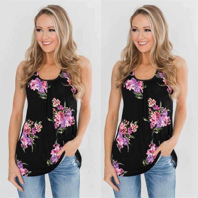 Women's Summer Floral Sleeveless Tanks Printed Loose Tunic Top Plus Size BENNYS 