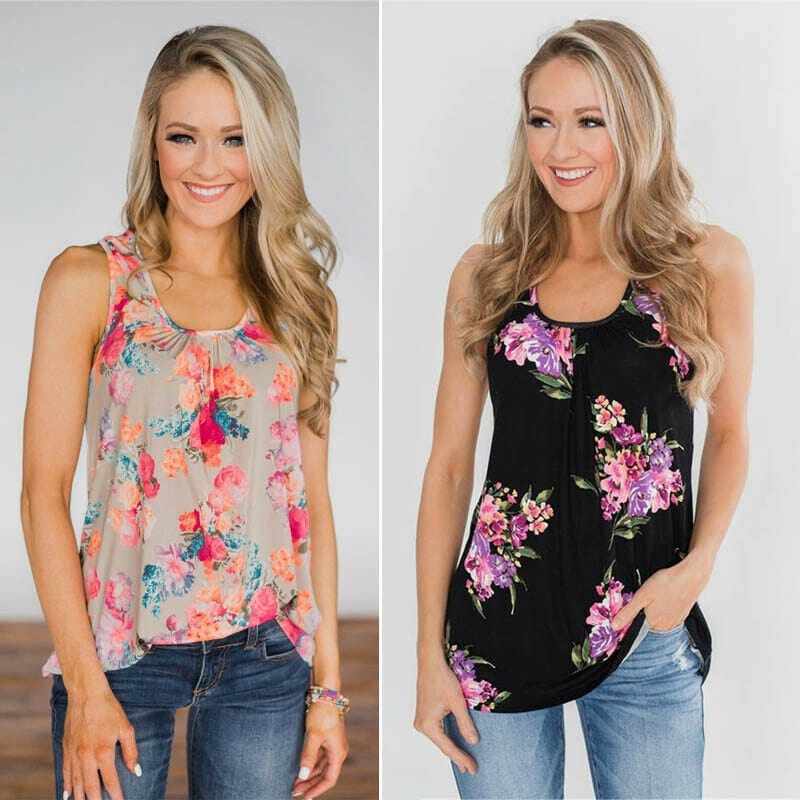 Women's Summer Floral Sleeveless Tanks Printed Loose Tunic Top Plus Size BENNYS 